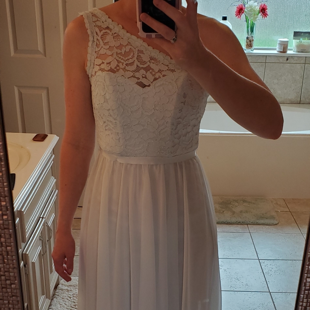 David's Bridal One Shoulder Lace Dress